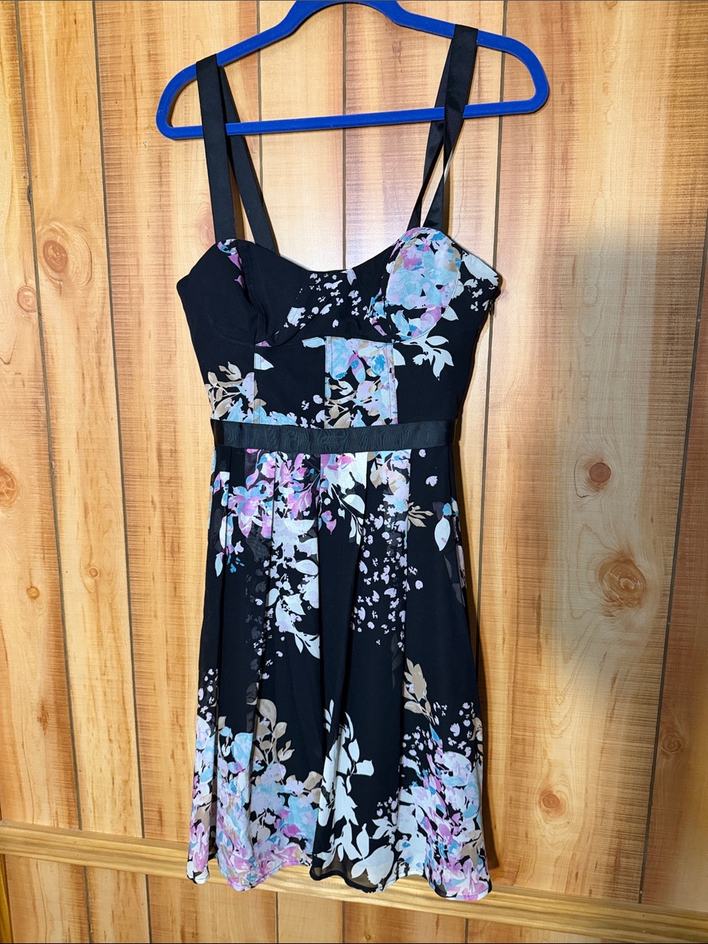 bebe Black Floral Sundress with Pastel Accents